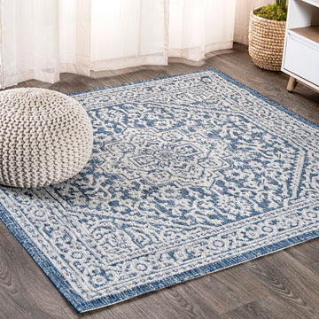 Sinjuri Medallion Textured Weave Indoor/outdoor Square Rug